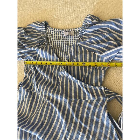 Old Navy Women's Striped Wrap Baby Doll Top Blue M Cottage Pastoral Feminine - Picture 14 of 15
